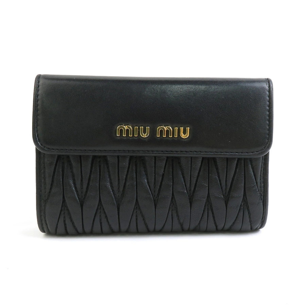 Miu MIu Bi fold Wallet Matelasse Leather Black